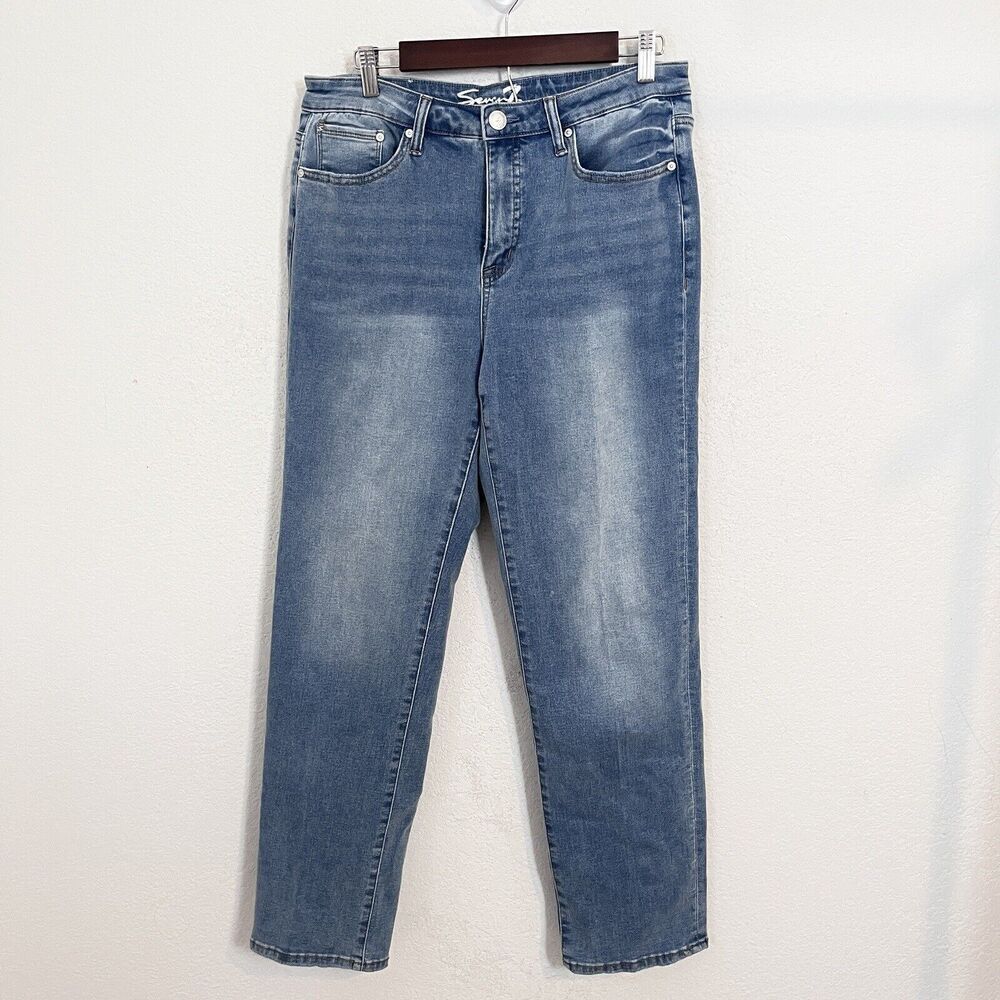 Seven 7 Women’s High Rise Vintage Straight Leg Jeans Size 10 Light Wash Blue